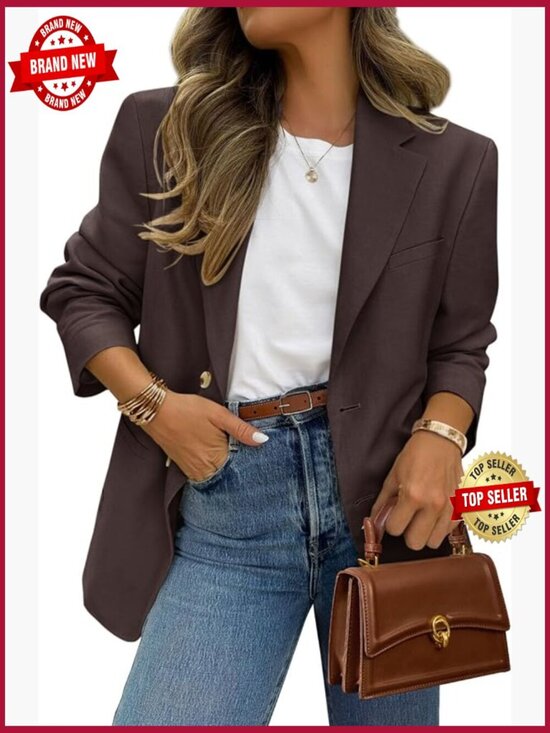 Jackets & Blazers - Women's Long Sleeve Notch Lapel Blazer with Pockets